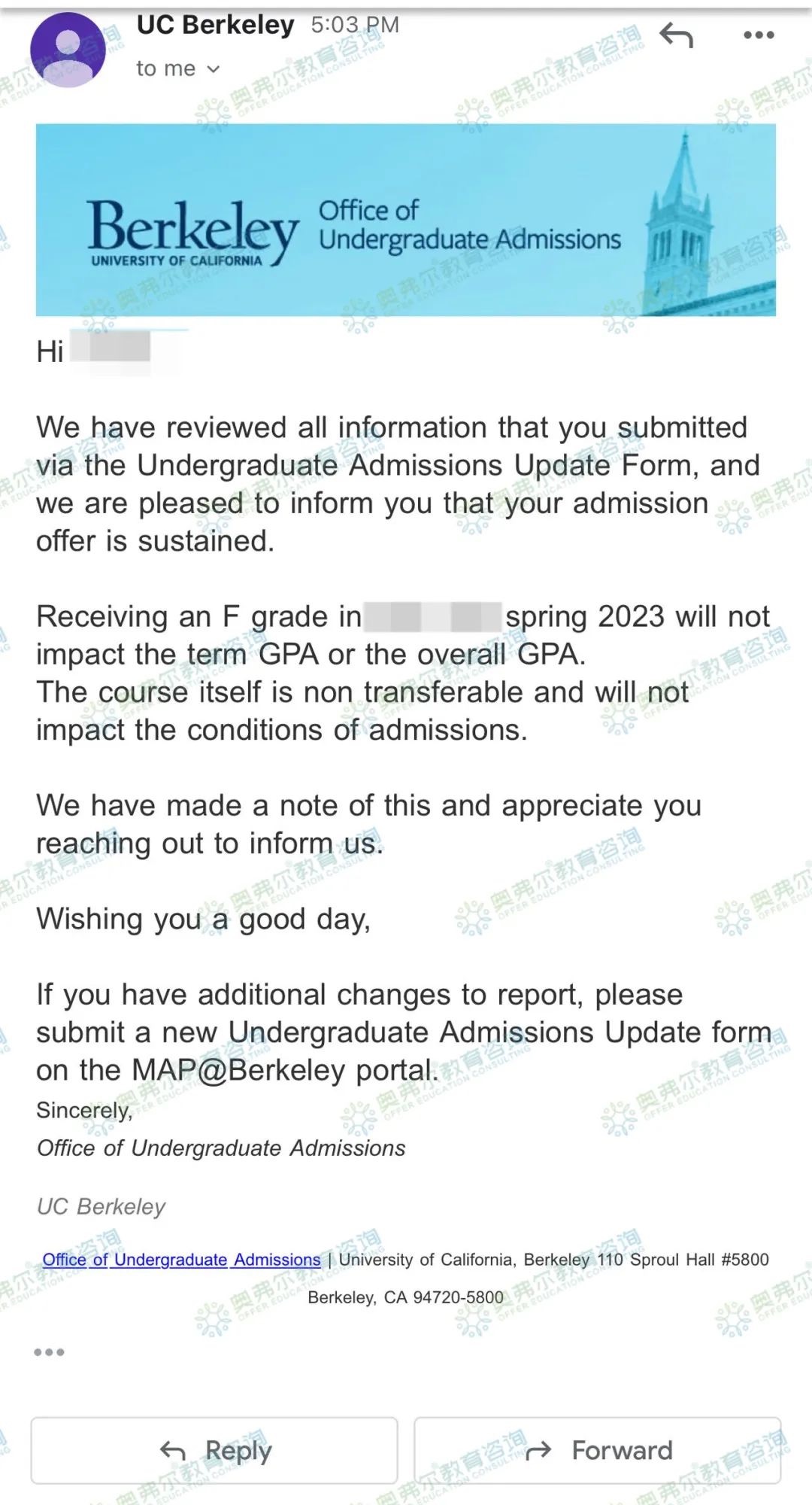 成绩单的一个F，UCB录取offer要被撤销了？(图1)